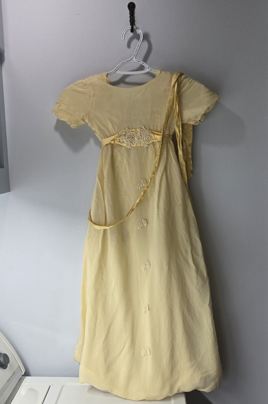 Vintage Handmade Baptism Christening Gown ~ Yellow Ribbon w/ Lily of the Valley